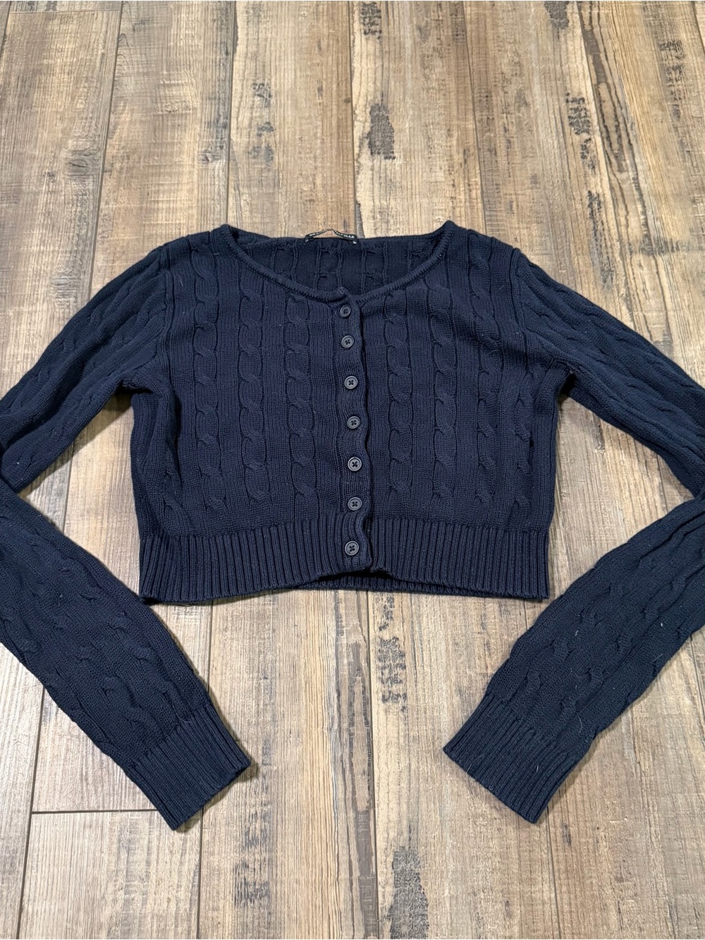 Brandy Melville Navy Athelia Cable Knit Cropped Cardigan Sweater Women's OS
